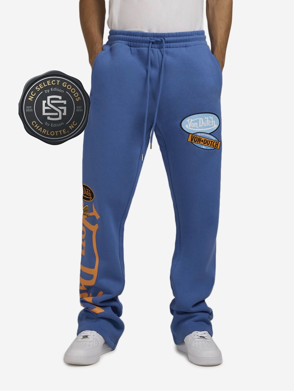 Von Dutch Embroidery Fleece Pants, X-Large Logo Orange Graphic Pants
